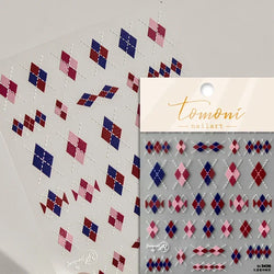 French Style Colorful Square Grid Rhombus Stripe Bowknot Line 3D Self Adhesive Nail Art Stickers Shiny Rhinestone Manicure Decal (Online Order Only)