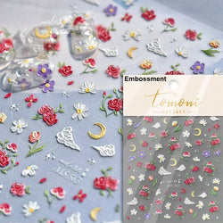 Pale Flower Bouquet Label Bowknot Stationery Sunflower Daisy Leaf 3D Self Adhesive Nail Art Stickers Rhinestone Manicure Decals (Online Order Only)