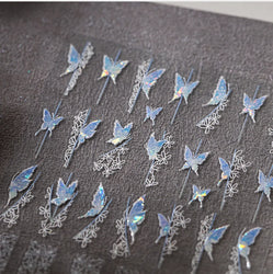 Butterfly Flower Hollow Out Lace Delicate Floral Print Shiny Cloth Block Insect Self Adhesive Nail Art Stickers Manicure Decals (Online Order Only)