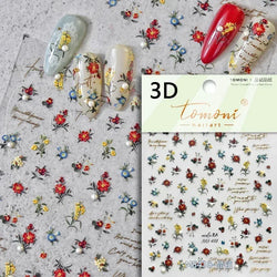Gradient Halo Dyeing Dark Red Rose Flower Rhinestone Lace Bow Heart 3D Self Adhesive Nail Art Decoration Sticker Manicure Decals (ONLINE ORDER ONLY)