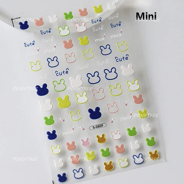 Cat Kitten Rabbit Flower Bouquet Bowknot Vase Bunny Grid Star Blocks Round Warm Sun Decoration Nail Art Stickers Manicure Decals (ONLINE ORDER ONLY)