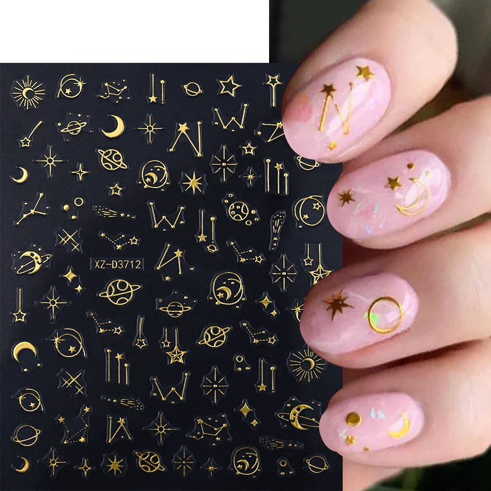 1pc 3D Gradient French Nail Stickers with Crown & Tassel Design Gold Silver Lines Self-Adhesive Nail Art Waterfall Manicure Foil (Online Order Only)