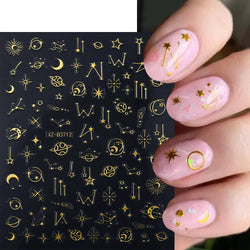1pc 3D Gradient French Nail Stickers with Crown & Tassel Design Gold Silver Lines Self-Adhesive Nail Art Waterfall Manicure Foil (Online Order Only)