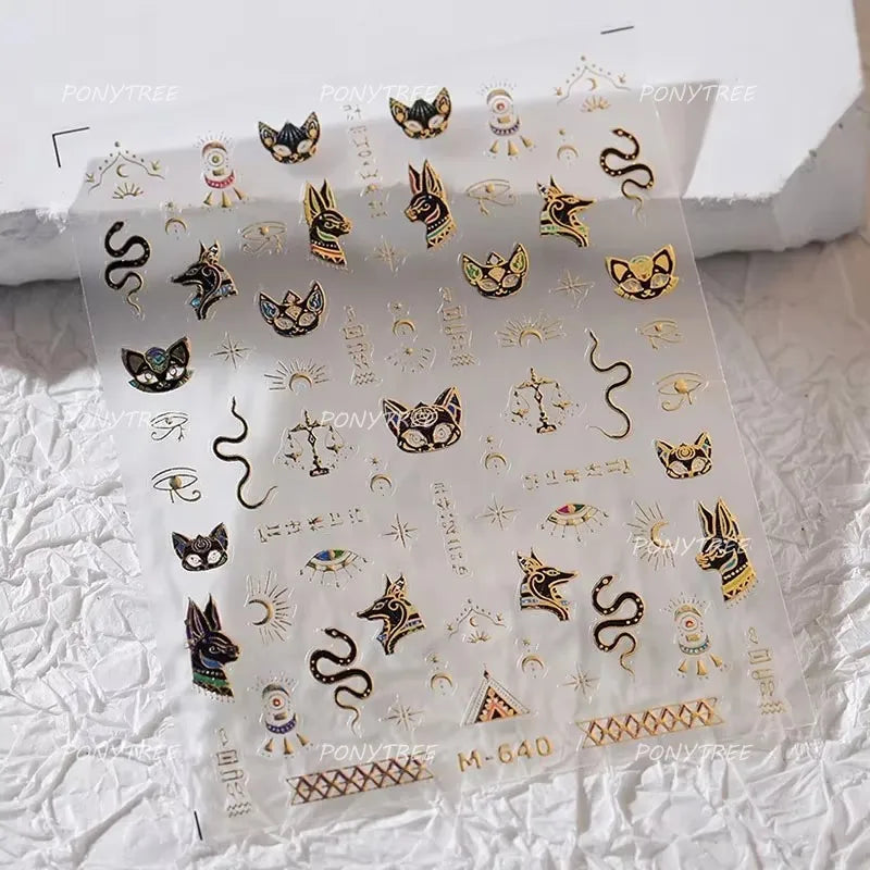 Mysterious Egyptian Cat Totem Eye Symbol Black Pharaoh Kitty Paw Sun Self Adhesive Nail Art Stickers Manicure Decals Wholesale (Online Order Only)