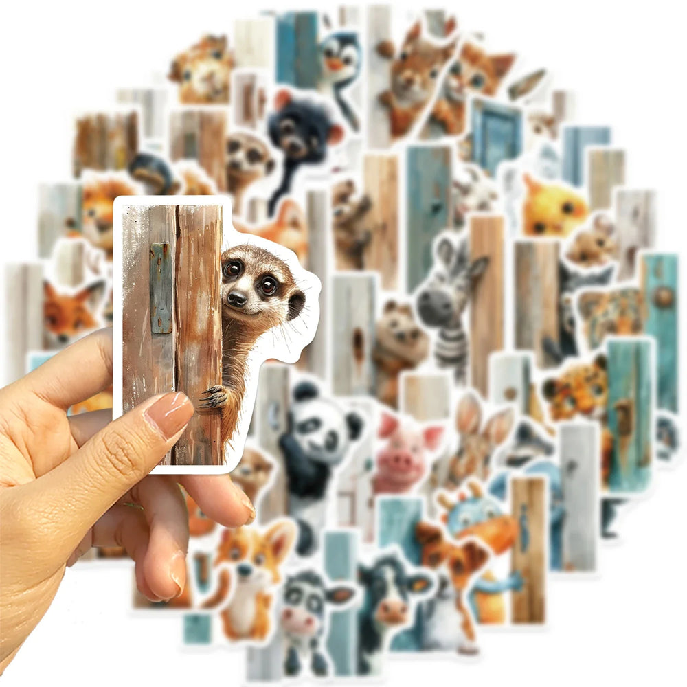 50PCS The Animal At The Door Stickers Aesthetic PVC Children Decoration Sticker For Sketchbook Scrapbook  Kids Classic Toys (Online Order Only)