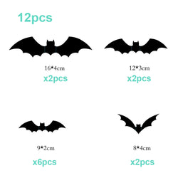 72/48/12Pcs 3D Wall Stickers Bat Stickers Halloween Decoration Vinyl Sticker Bat Sticker for Home Halloween Party Decorations (Online Order Only)