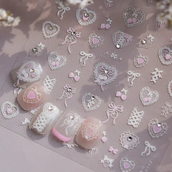 Lovely Heart Strawberry Cherry Bowknot Lace Lolita Crystal Rhinestone Line Rococo Chic Adhesive Nail Art Sticker Manicure Decals (ONLINE ORDER ONLY)