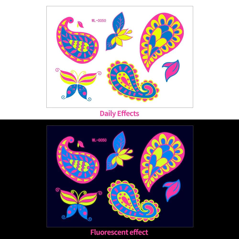 1pc Bohemia Fluorescent Sticker Luminous Temporary Tattoos Stickers UV Glow Fluorescent Tattoo Waterproof For Body Art Decals *& (Online Order Only)