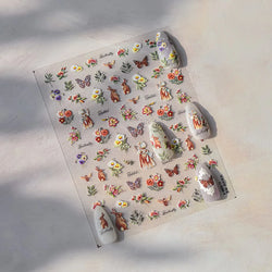 Autumn Fall Maple Leaves Ginkgo Leaf Osmanthus Chrysanthemums Rabbit Bunny Plant Flower Relief Nail Art Sticker Decoration Decal (ONLINE ORDER ONLY)