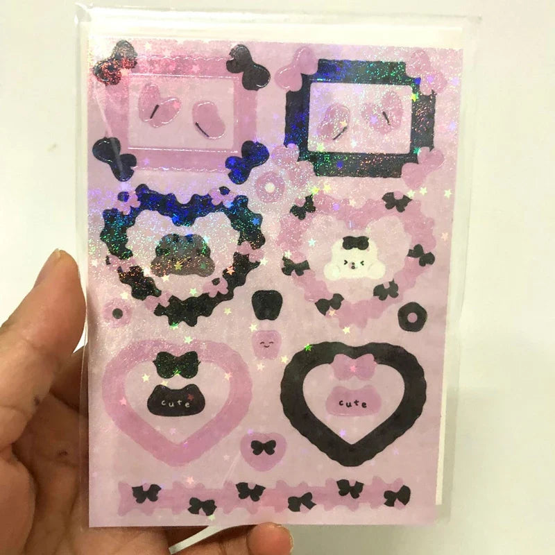 Korean Cute Devil Bear Dialog Laser Sticker Scrapbooking DIY Album Decoration Sticker Aesthetic Kawaii Stationery Halloween Gift (ONLINE ORDER ONLY)