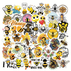 50pcs Cartoon Bee Stickers for Helmet, Wall, DIY Decoration with Storage Box (Online Order Only)