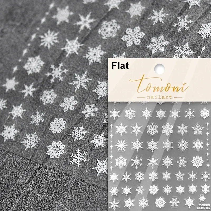 Winter Christmas Crystal Delicate Hexagon Romantic Laser Silver Chic Snowflakes Self Adhesive Nail Art Sticker 5D Manicure Decal (ONLINE ORDER ONLY)