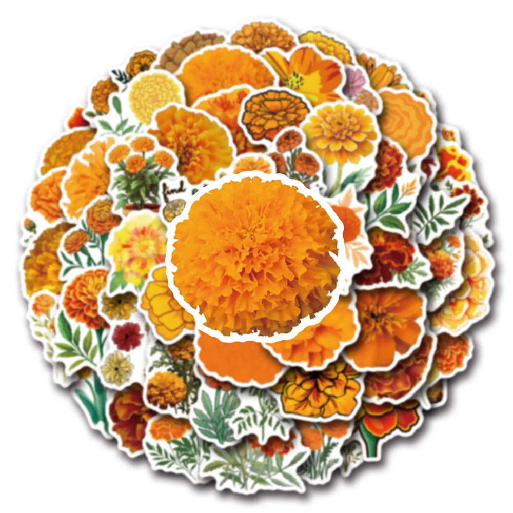 10/30/55PCS Marigold Stickers Plant Cartoon Graffiti DIY Decoration Scrapbook Fridge Luggage Laptop Phone Guitar Bike Decals Toy (Online Order Only)
