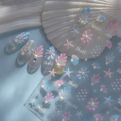Marine Shell Starfish Ocean Elements Pearl Star Fishing Net Colourful Underwater Organisms 5D Nail Art Stickers Manicure Decals (Online Order Only)