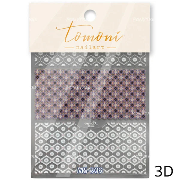 Chic Lavender Tulip Flower Bowknot Totem Center Symmetric Pattern Daisy Line Gird Self Adhesive Nail Art Stickers Manicure Decal (ONLINE ORDER ONLY)