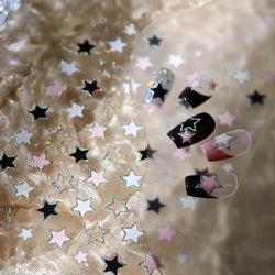 Punk Star Shiny Laser Five-pointed Star White Black Pink Hollow Out Delicate Sparkle Adhesive Nail Art Stickers Manicure Decals (ONLINE ORDER ONLY)