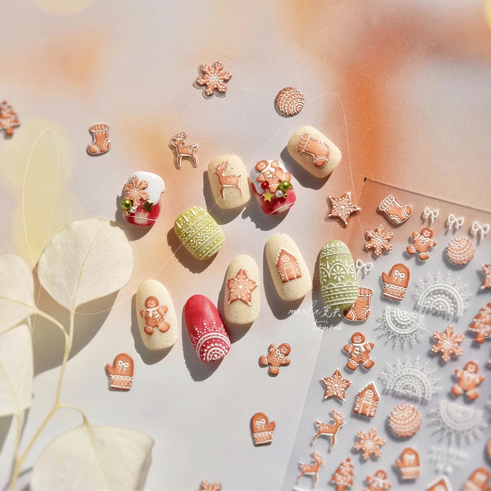 Bowknot Glove Socks Elk House Gingerbread Man Self Adhesive Nail Art Stickers Snowflake Christmas Tree Rhinestone Manicure Decal (Online Order Only)