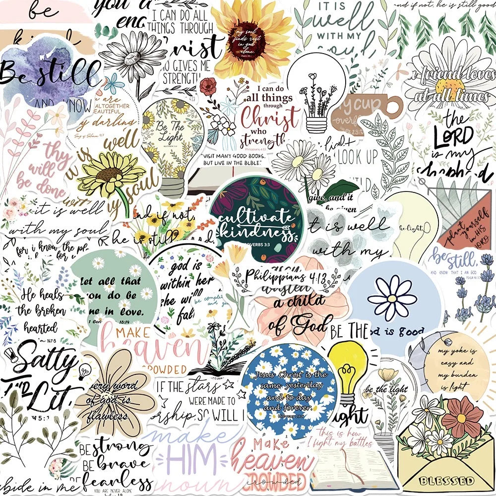 10/30/50pcs Jesus Christian Stickers Religious Bible Decals DIY Scrapbooking Notebook Skateboard Luggage Laptop Phone Sticker (Online Order Only)
