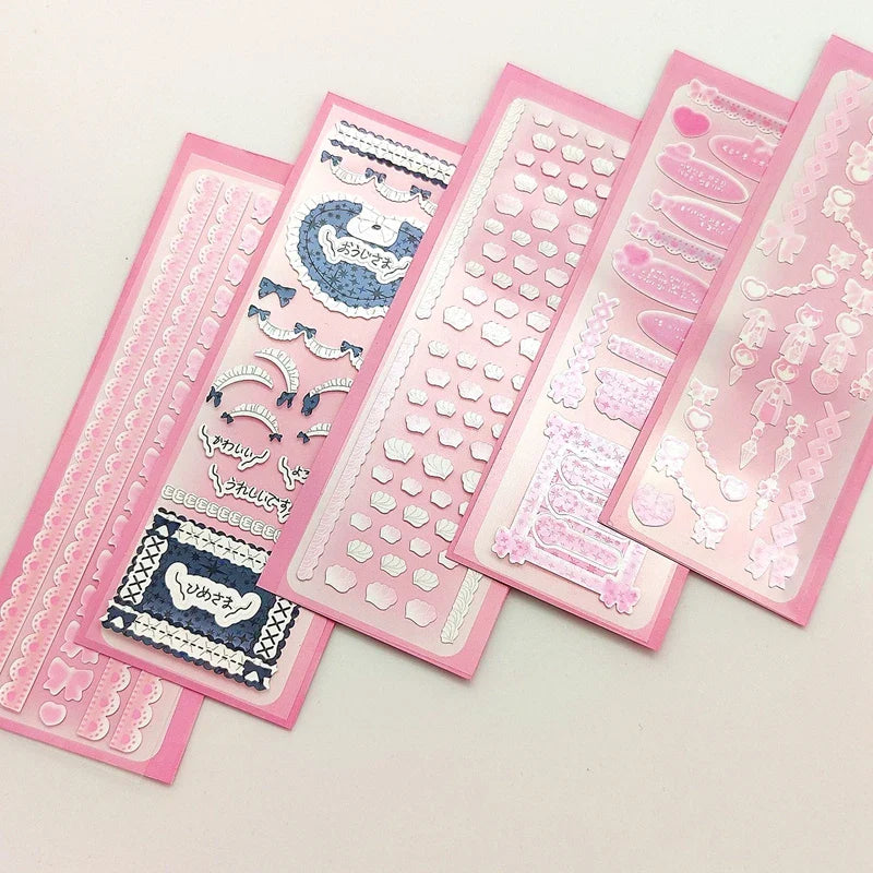 Korean Ins Girls Bow Lace Series Sticker Hand Account Idol Card DIY Album Decoration Scrapbooking Stickers Kawaii Stationery (ONLINE ORDER ONLY)