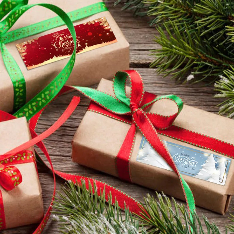 120pcs/roll Rectangle Merry Christmas Sticker Holiday Party Gift Decoration Sealed Envelope Stickers Happy New Year Baking Label (ONLINE ORDER ONLY)