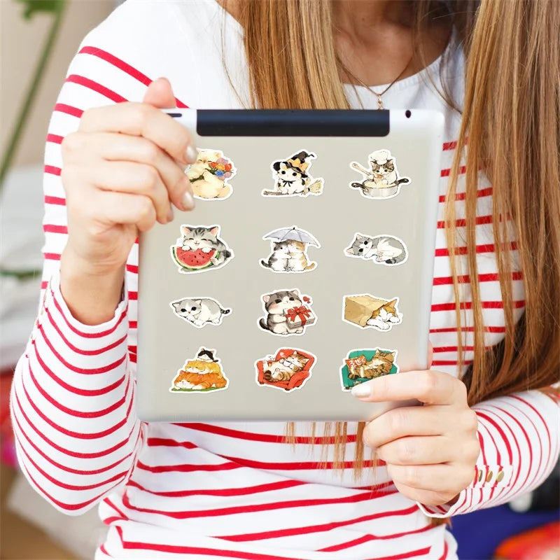 10/30/50PCS Kawaii Anime Cat Colorful PVC Sticker Aesthetic Children's Stationery DIY Decoration Scrapbooking School Supplies (Online Order Only)