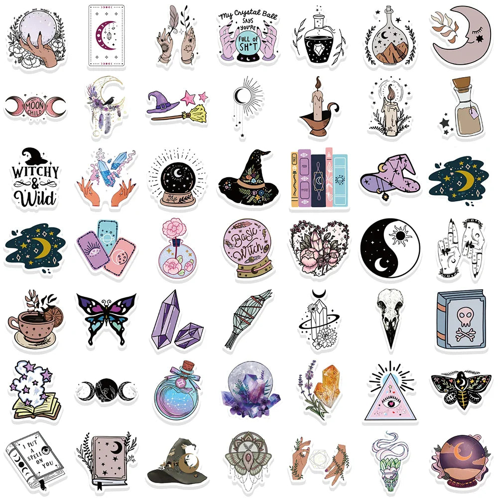 10/30/50/100pcs Cool Boho Gothic Magic Witch Stickers Aesthetic Decal Skateboard Laptop Car Phone Bike Graffiti Sticker Kid Toy (ONLINE ORDER ONLY)