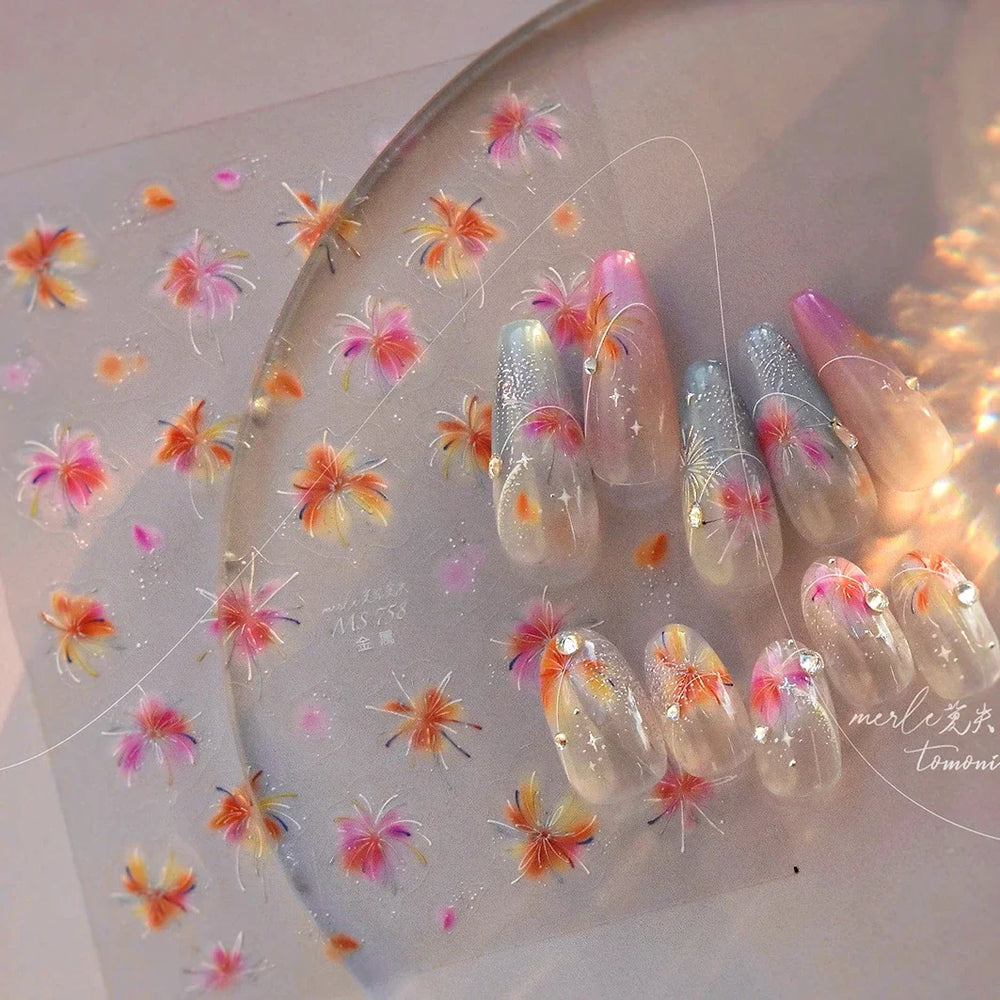 Fireworks Bloom Romantic Starry Sky Goldfish Metallics Color Gradient Self Adhesive Nail Art Stickers Halo Dyeing Manicure Decal (ONLINE ORDER ONLY)