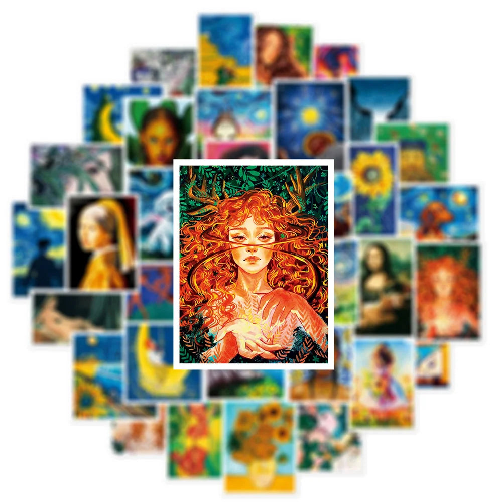 Oil Painting Stickers 10/30/50PCS Waterproof Decals for Luggage, Fridge, Laptop (ONLINE ORDER ONLY)