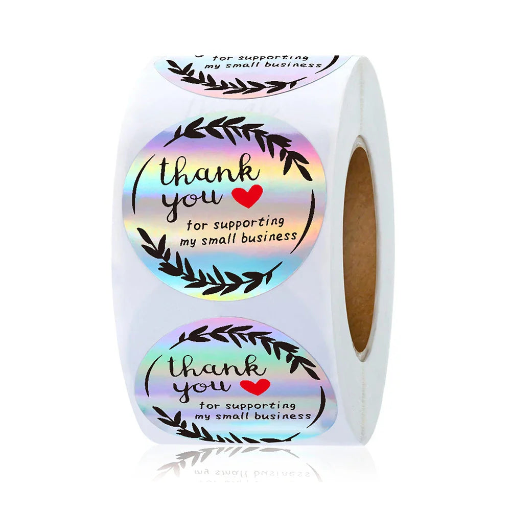 50-500PCS Holographic Rainbow Commercial Stickers Roll Thank You Adhesive Labels For Envelope Seal Business Gift Wapping (Online Order Only)