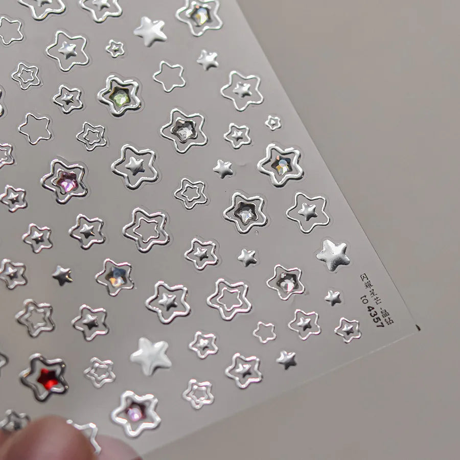 Colored Crystal Star Love Heart Shiny Silver Hollowed Smudging Rainbow Flower Jelly Embossed Nail Art Stickers Manicure Decals (ONLINE ORDER ONLY)