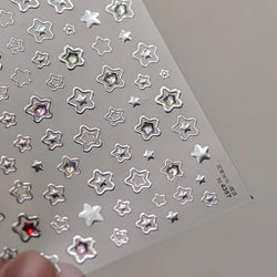 Colored Crystal Star Love Heart Shiny Silver Hollowed Smudging Rainbow Flower Jelly Embossed Nail Art Stickers Manicure Decals (ONLINE ORDER ONLY)