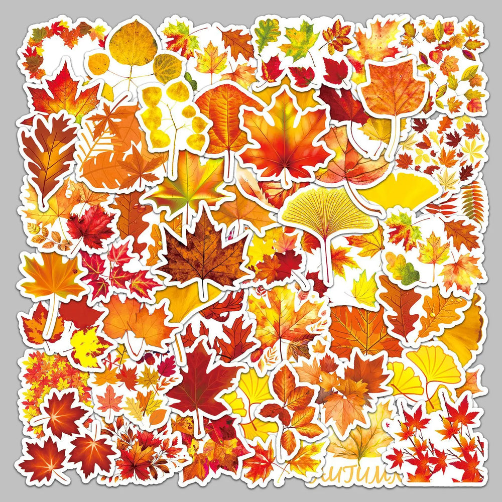 50pcs Autumn Yellow Leaves Graffiti Stickers for Helmet, Wall, DIY Decor (Online Order Only)