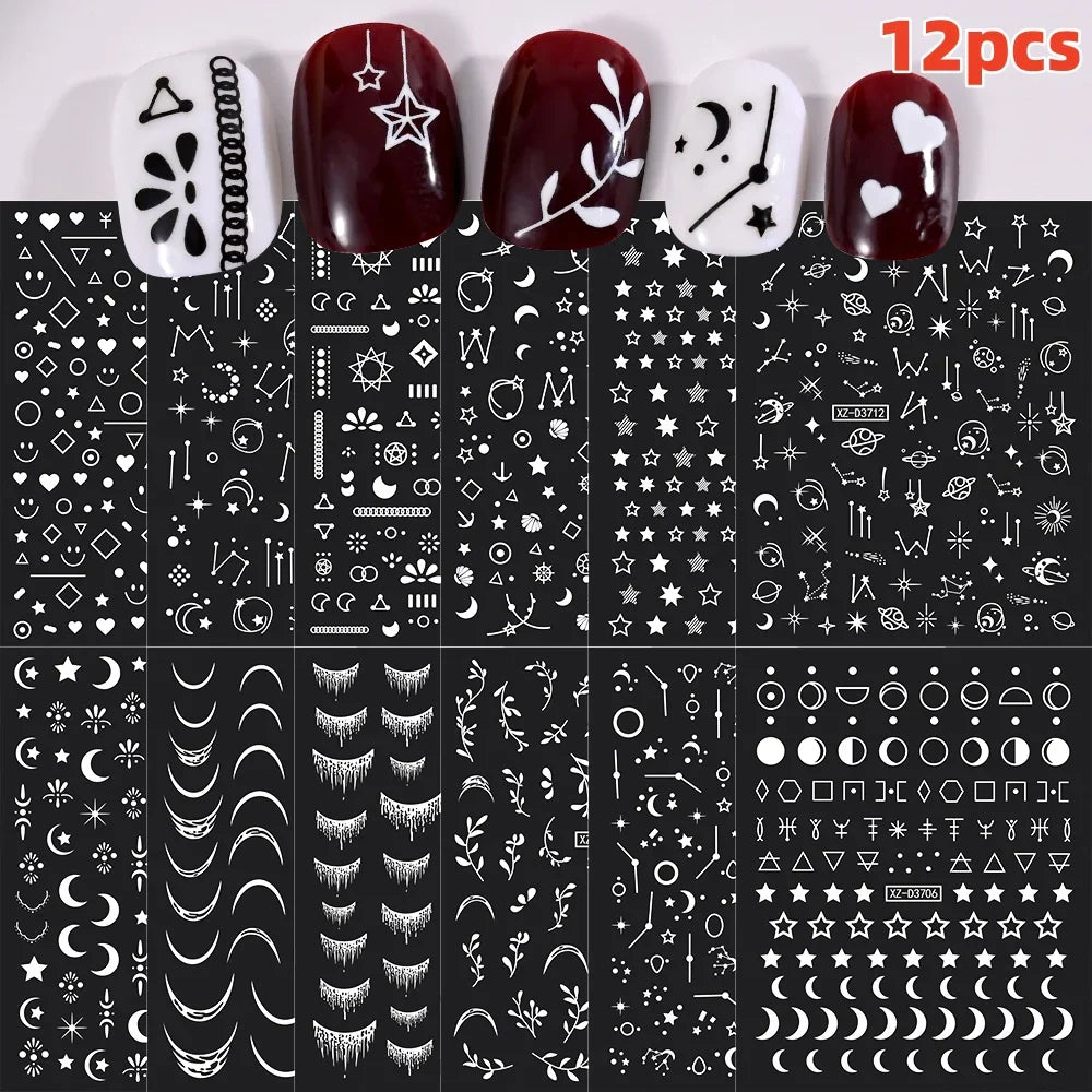 12PCS French Tassel Crescent Moon Arc Self Adhesive Nail Art Sticker 3D French Kiss Crescent Nail Stickers Lines Manicure Decals (ONLINE ORDER ONLY)