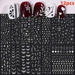 12PCS French Tassel Crescent Moon Arc Self Adhesive Nail Art Sticker 3D French Kiss Crescent Nail Stickers Lines Manicure Decals (ONLINE ORDER ONLY)
