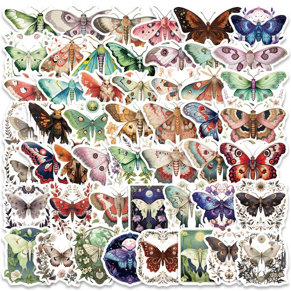 50PCS Gothic Witch Moth Flower Stickers for Phone Laptop Luggage Skateboard Decals (Online Order Only)