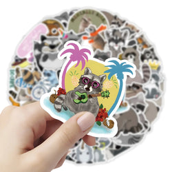 50/100Pcs Novelty Cute Kawaii Cartoon Animals Raccoon Stickers PVC Waterproof Stickers Decals For Kids Boys Girls Toys Gifts (ONLINE ORDER ONLY)