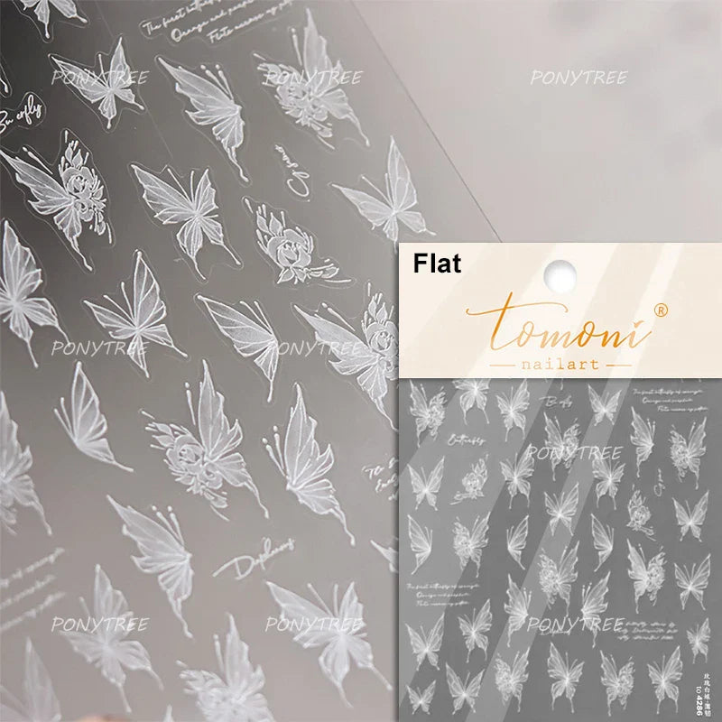 Gradual Asymmetric Butterfly Rose Flower Moon Ancient Poem 5D Reliefs Self Adhesive Nail Stickers JellyManicure Decals Wholesale (Online Order Only)