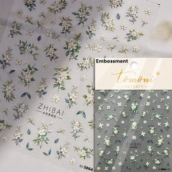 Gradient Coloredful Flower Petal Green Leaf Dreamy Shiny Chinese Rose Fantasy Relief Adhesive Nail Art Stickers Manicure Decals (Online Order Only)