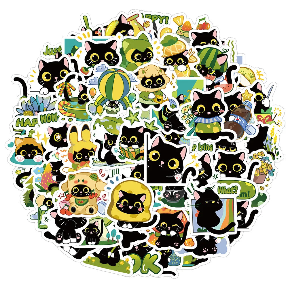 10/30/60PCS Cute Black Cat Stickers Toy DIY Notebook Phone Bike Fridge Skateboard Suitcase Waterproof Cartoon Decal Kids Sticker (ONLINE ORDER ONLY)