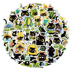10/30/60PCS Cute Black Cat Stickers Toy DIY Notebook Phone Bike Fridge Skateboard Suitcase Waterproof Cartoon Decal Kids Sticker (ONLINE ORDER ONLY)