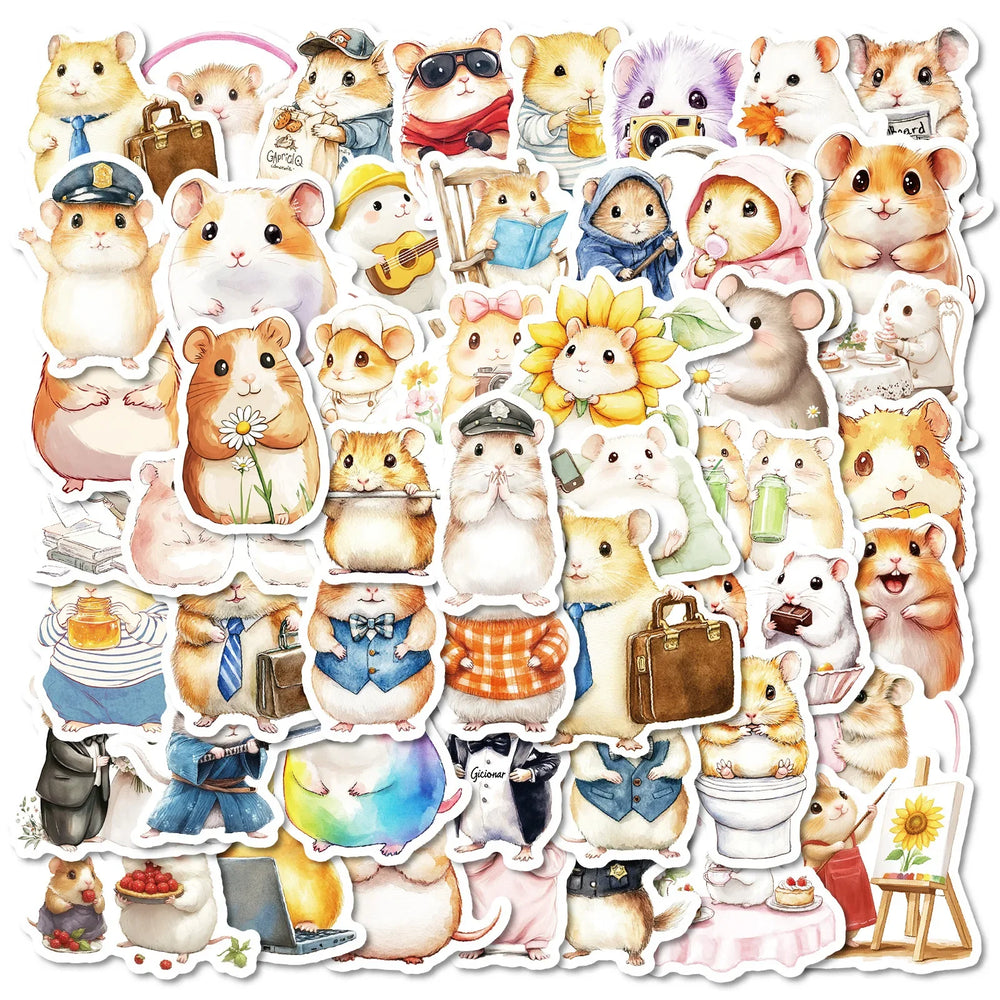 50Pcs Cute Hamster Cartoon Stickers for Helmet, Wall, DIY Decoration (Online Order Only)