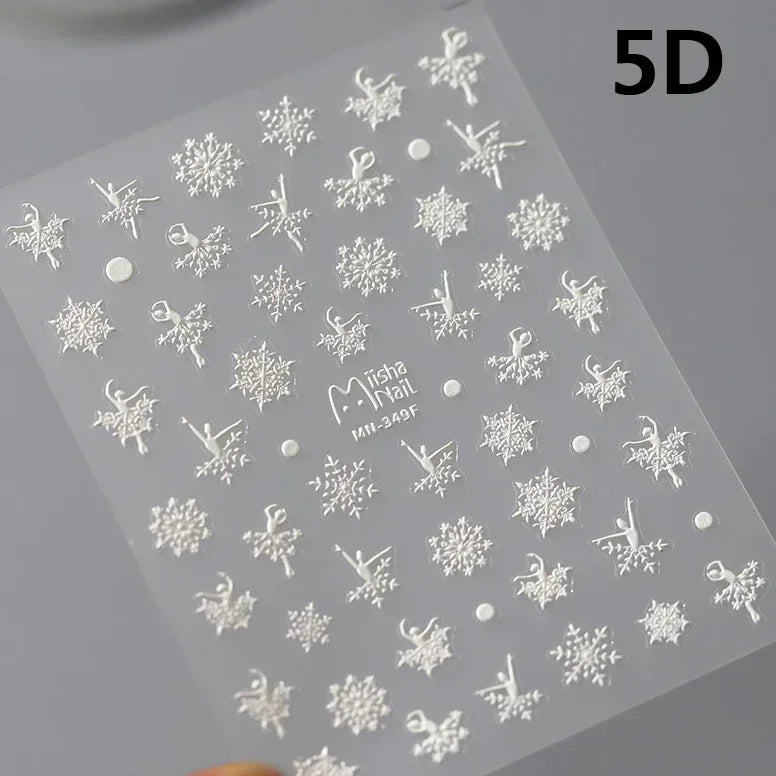 Winter Christmas Crystal Delicate Hexagon Romantic Laser Silver Chic Snowflakes Self Adhesive Nail Art Sticker 5D Manicure Decal (ONLINE ORDER ONLY)