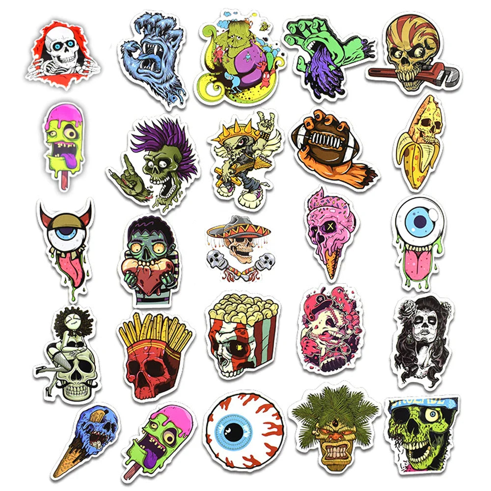 10/30/50pcs Vintage Cartoon Terror Series Skeleton Sticker Packs (ONLINE ORDER ONLY)