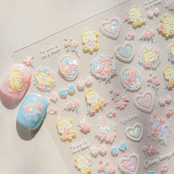 Peach Blossom Flower Yellow Rabbit Bunny Love Heart Delicate Totem 5D Self Adhesive Nail Art Stickers Rhinestone Manicure Decals (ONLINE ORDER ONLY)