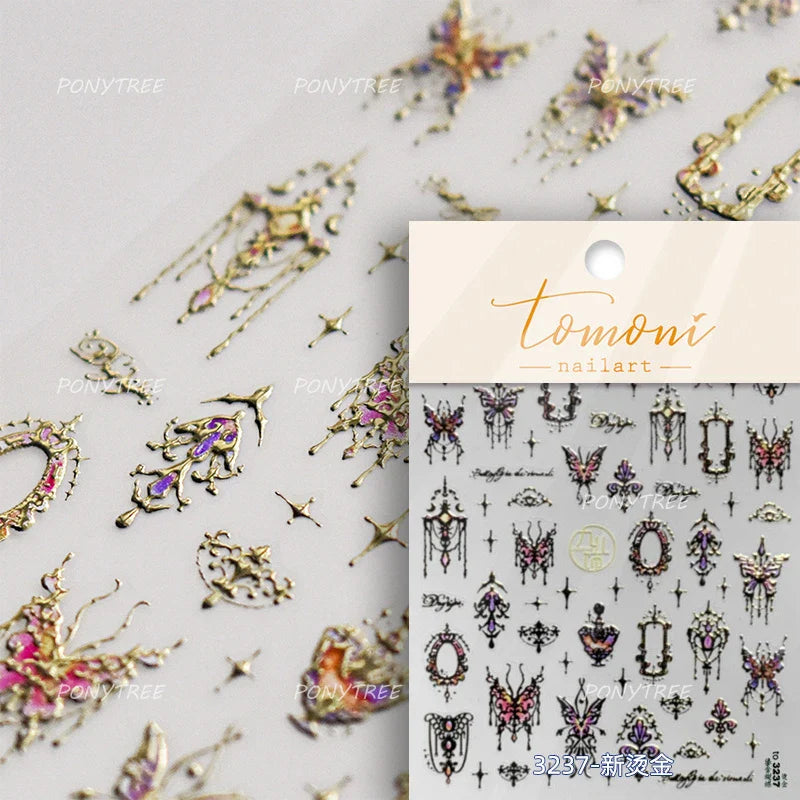 Shiny Butterfly Lace Line Bowknot Silk Ribbon Star Love Heart Fantasy Delicate Chic Adhesive Nail Art Stickers Manicure Decals (Online Order Only)