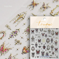 Dreamy Moon Stars Love Heart Butterfly Bowknot Lace Shiny Starburst Ribbon Delicate Adhesive Nail Art Stickers Manicure Decals (Online Order Only)