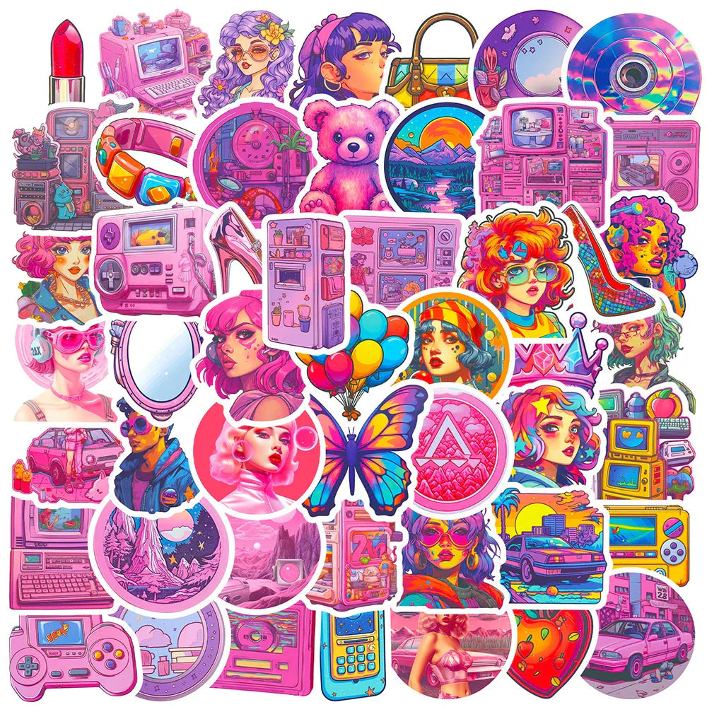 Vintage Y2K Pink Graffiti Stickers Cartoon Aesthetic Decals Laptop Phone Suitcase Kids Toy 10/30/50pcs (Online Order Only)