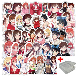 53pcs Rent A Girlfriend Stickers for Helmet, Wall, Desktop Decoration with Storage Box (Online Order Only)