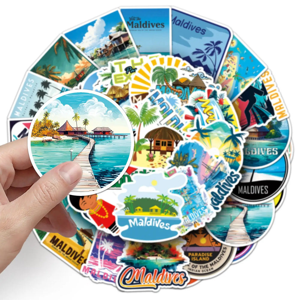 10/50pcs Cute Maldives Travel Stickers Holiday Beach Surfing Sticker Decals Toy DIY Luggage Laptop Phone Fridge Guitar Car Bike (ONLINE ORDER ONLY)