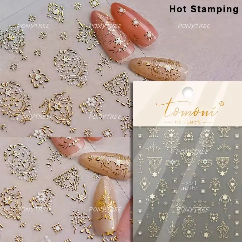 Baroque Figure Flower Totem Geometric Star Love Heart Hot Stamping Embossed Relief Self Adhesive Nail Art Sticker Manicure Decal (ONLINE ORDER ONLY)